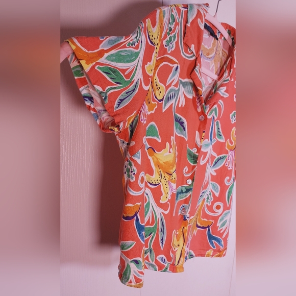 Rachel Roy Colorful Linen Blend Cropped Button Front Blouse Size Medium Tropical - Picture 4 of 10